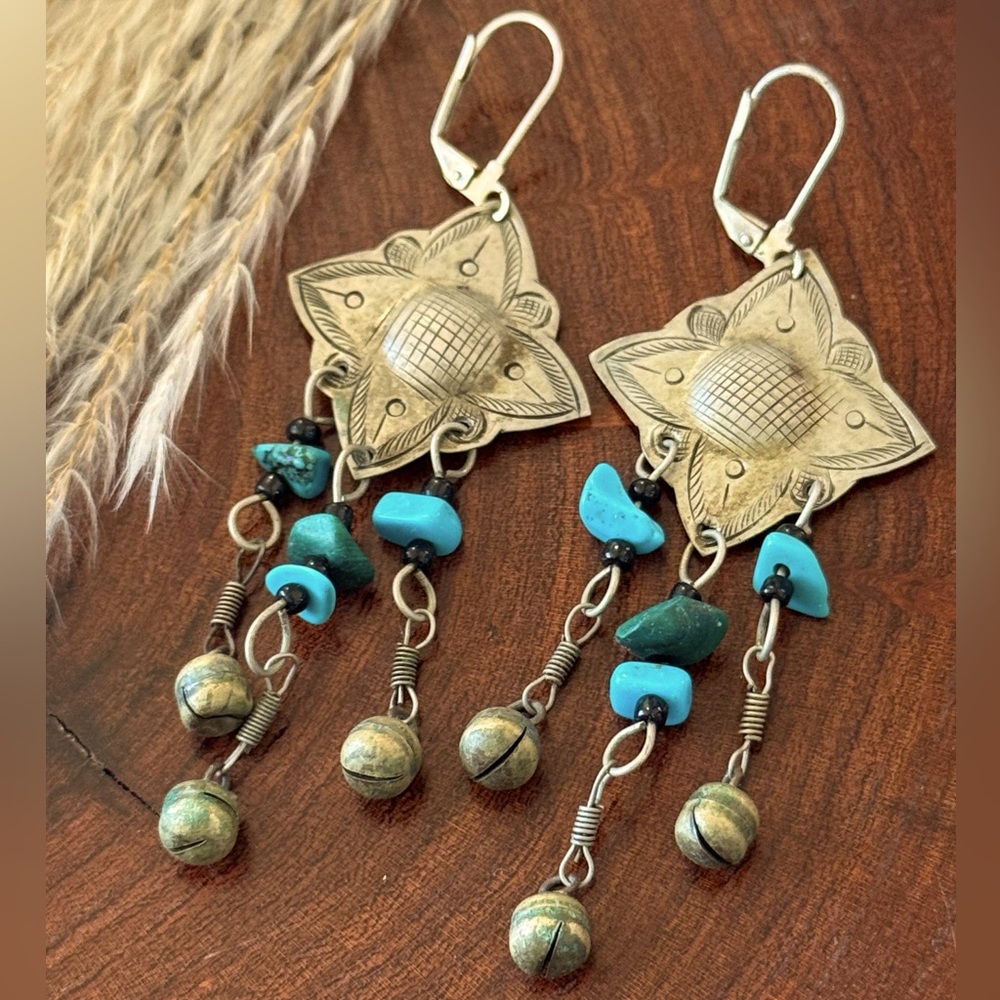 Vintage Concho Turquoise Dangle Earrings
